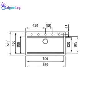 Chậu rửa bát đá 1 hố Konox Terra 860S Black